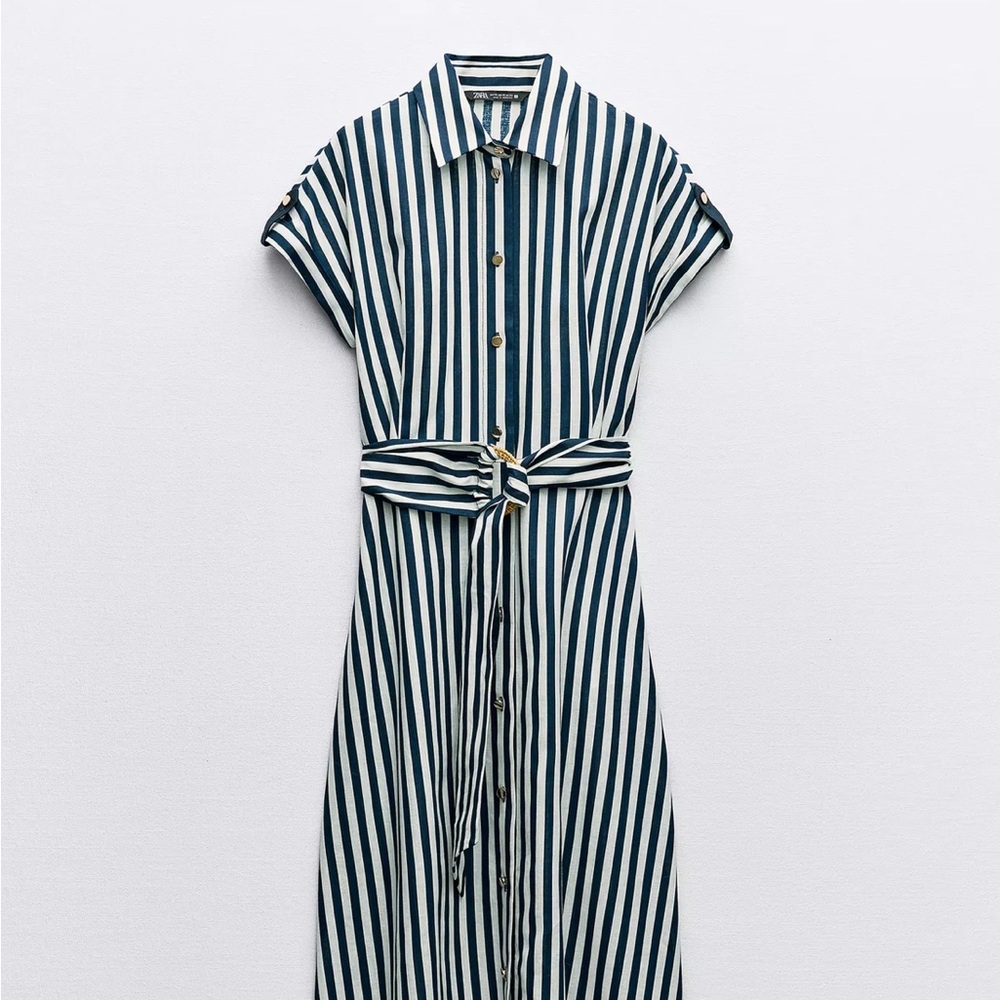 Zara Linen Blend Belted Midi Dress